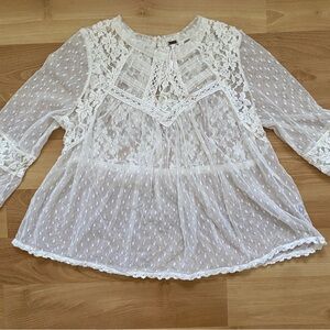 Free People Lace Overlay Top